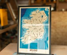 Handmade Wooden Map of Ireland - Layered Wood - Engraved with 32 Counties - Framed Wall Art