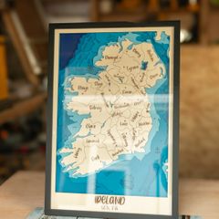 Handmade Wooden Map of Ireland - Layered Wood - Engraved with 32 Counties - Framed Wall Art