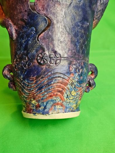 Michael Kennedy Sligo Studio Pottery Vase , Irish Ceramic Art, Ram Horn Handles