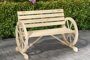 Wagon Wheel Chair Bench Armrest Rustic Loveseat Wood Outdoor Garden, Natural