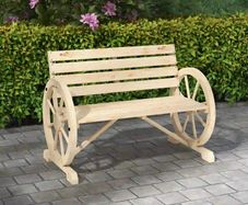 Wagon Wheel Chair Bench Armrest Rustic Loveseat Wood Outdoor Garden, Natural