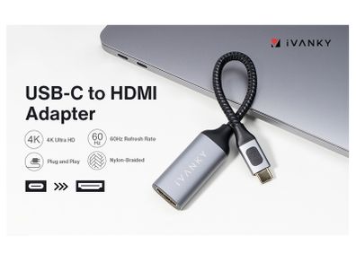 iVanky Premium 4K@60Hz USB-C (Male) to HDMI (Female) (Gold Plated/Nylon Braided/Aluminum Alloy) Adapter Cable (Brand New/Warranty)