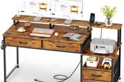 Computer Desk with Power Outlet and Monitor Stand
