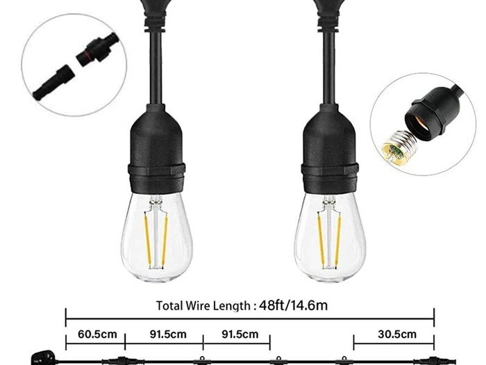 Outdoor String Lights Mains Powered, 48ft IP65 Waterproof Garden Festoon Lights, 15x2w 1 LED Bulbs Warm White Decorative Lighting for Home Patio Veranda Backyard Party Pergola (FREE POSTAGE)