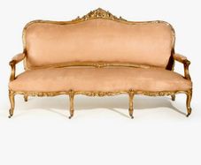 19th Century French Louis XV Antique Sofa  Carved Wood  Gilded Details