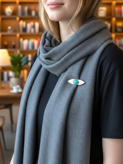 925 Vintage Sterling Silver Turquoise Brooch, 1982