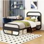 Single Bed Frame with Headboard, Black Single Bed 90x190 cm Image 4