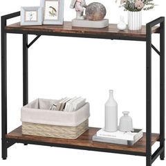 Narrow Console Table, Small Entryway Table with 2 Support Bar, Thin Sofa Tables, Small Couch Table, Side Tables for Living Room, Hallway, Bedroom, Rustic Brown