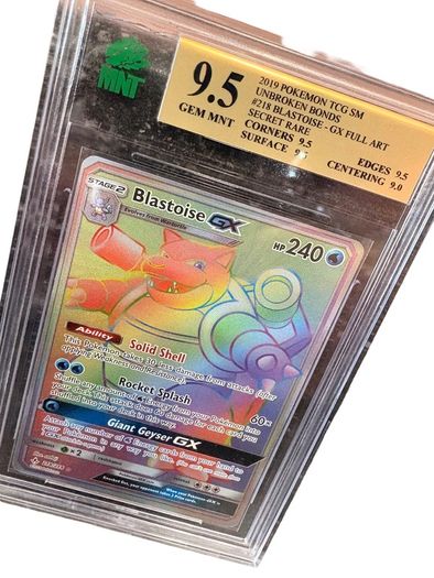 9.5 Gem Mnt 2019 Pokemon Tcg Sm Unbroken Bonds #218 Blastoise - Gx Full Art Secret Rare