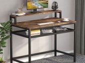 _Computer desk for writing, studying, PC laptop desk with shelf and monitor stand, industrial workstation desk for home office