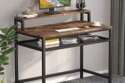 _Computer desk for writing, studying, PC laptop desk with shelf and monitor stand, industrial workstation desk for home office