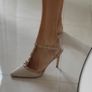 Xti beige stud strap pointed heels Sz 41 - Bnwot Image 2