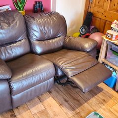 Two Seater Reclining Brown Leather Couch Recliner Sofa