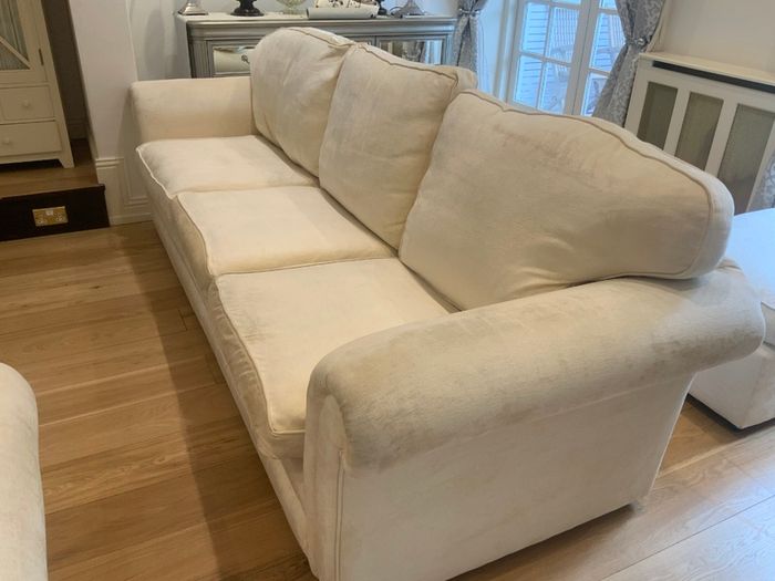 9 foot cream velvet sofa