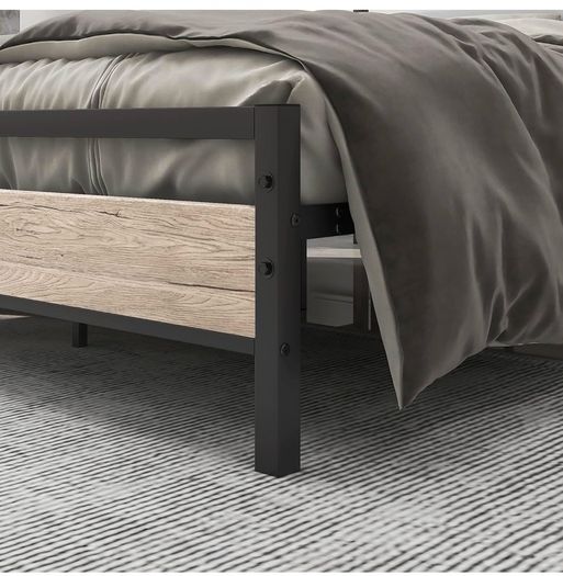 King Size Bed Frame with Wood Headboard