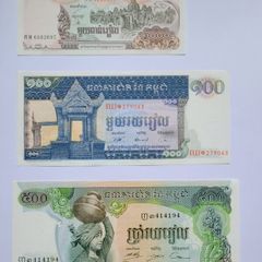 Cambodia 100-1000 Riels 1963-99 3notes Unc