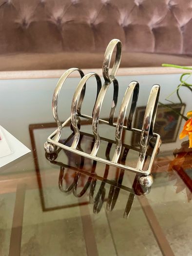 Antique Art Deco Silver Plated Toast Rack Made in England 4 Slice Rack Letter Rack Organiser Ball Feet