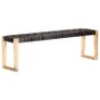 Bench 150 cm Black Real Leather and Solid Mango Wood Image 9