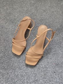 Never Worn. Primark Sand/Biscuit/Tan/Beige Block Heel Strappy Sandals. Size 4 Wide Fit.
