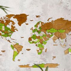 3D Classic Wooden World Map with Country Borders Country Names Capital Names US and Canada Borders and Names 3D Map Effect
