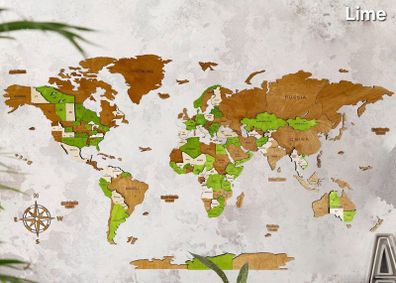 3D Classic Wooden World Map with Country Borders Country Names Capital Names US and Canada Borders and Names 3D Map Effect