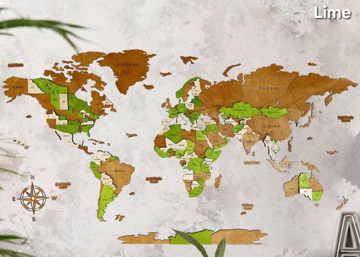 3D Classic Wooden World Map with Country Borders Country Names Capital Names US and Canada Borders and Names 3D Map Effect