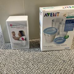 Silicone breast pump and breast milk storage containers