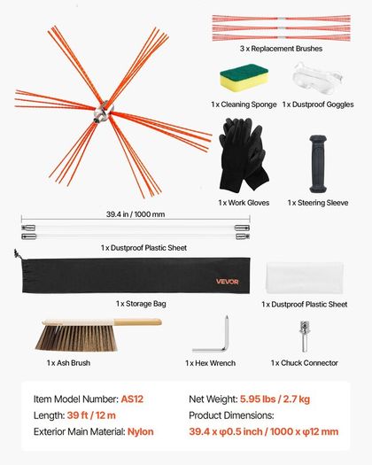 12m Chimney Sweep Kit with Flexible Rods