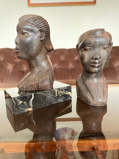 Pair of Vintage Mid Century African Art Hardwood Bust Carvings