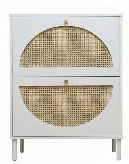 Slimline Rattan and White Shoe Storage Cabinets