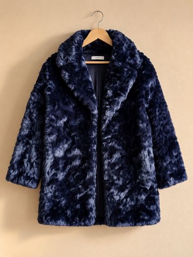Gorgeous MANGO Size Xs Relaxed Fit faux fur coat in a deep navy shade with a super plush, textured finish.
