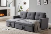Grey velvet Corner Sofa Bed with Storage &amp; Pull-Out Base