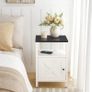 Beside Table with Charging Station, Side Table with Storage, Bedside Cabinet with USB Ports and Outlets, Wooden Nightstand for Bedroom, Living Room White and Black Image 2