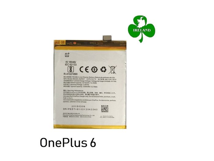 For OnePlus 6 Battery 1+6 Replacement BLP657 3300mAh 3.85V 12.35Wh
