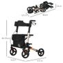 Wheel Rollator with Seat and Back, Folding Mobility Walker with Carry Bag, Adjustable Height, Dual Brakes, Cane Holder, Lightweight Aluminium Walking Frame for Seniors and Disabled, Gold Tone Image 3