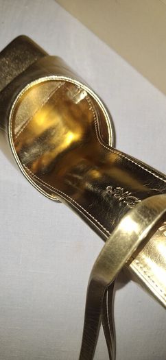 Public Desire Gold Block Heel Sandles.