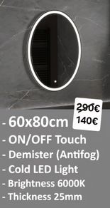 LED Bathroom Mirror Antifog Demister Fogless