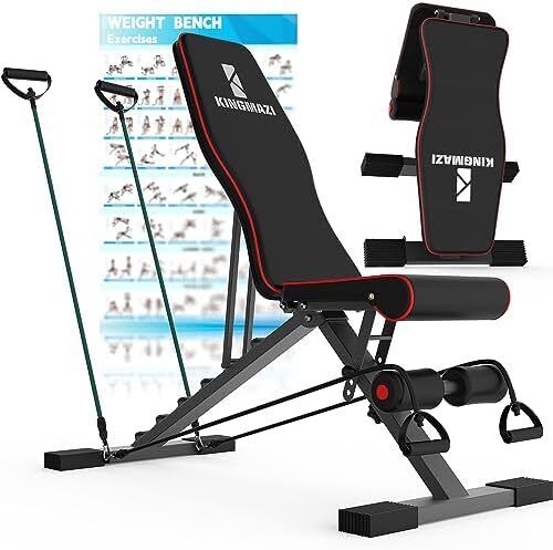 Adjustable Weight Bench, Exercise Workout Bench for Full Body Workout- Multi-Purpose Foldable Bench, Folding Dumbbells Bench with Resistance Band Set