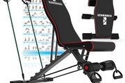 Adjustable Weight Bench, Exercise Workout Bench for Full Body Workout- Multi-Purpose Foldable Bench, Folding Dumbbells Bench with Resistance Band Set