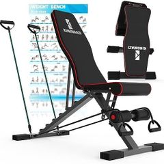 Adjustable Weight Bench, Exercise Workout Bench for Full Body Workout- Multi-Purpose Foldable Bench, Folding Dumbbells Bench with Resistance Band Set