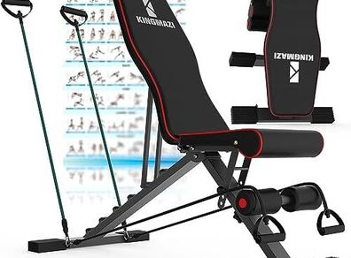 Adjustable Weight Bench, Exercise Workout Bench for Full Body Workout- Multi-Purpose Foldable Bench, Folding Dumbbells Bench with Resistance Band Set