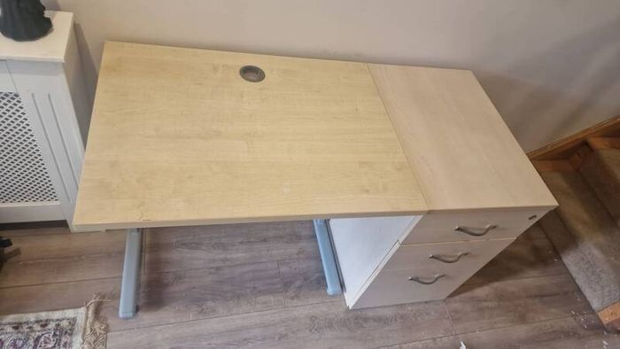 Office desk & filing cabinet.