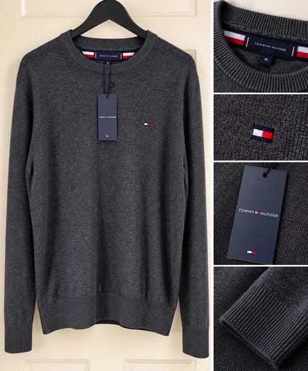 Tommy Hilfigerr Pima Cotton Cashmere Crew Neck Jumper - Charcoal Grey - XL - Brand New