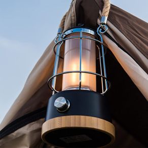 Rechargeable Camping LED Retro Water Resistant Lantern, 6 Watts 370 Lumen, Long Life Battery Powered (5000mAh Battery Capacity), Dimmable and Colour Changing, Rope Handle (Black)