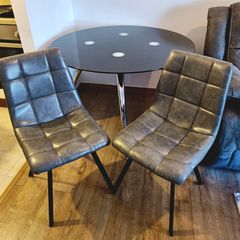 Round Glass & Chrome Dining Table with 2 Chairs