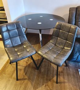 Round Glass & Chrome Dining Table with 2 Chairs (Can Sell Separately)