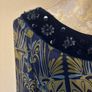 Derhy Dress - Size M - 100% Silk - Navy with olive green design, velvet cuffs and hem with jewelled neck. Image 3