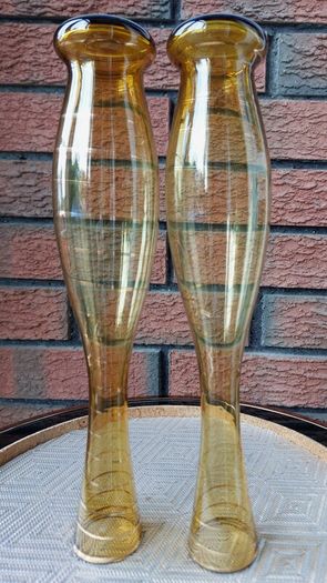 Vintage Pair of Amber Glass Vases