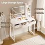 Dressing Table with Large LED Mirror, 3 Lighting Modes Adjustable Brightness, Built-in USB & AC Socket, Vanity Table with 4 Fabric Drawers, Modern Makeup Desk 100x40x140cm Image 6