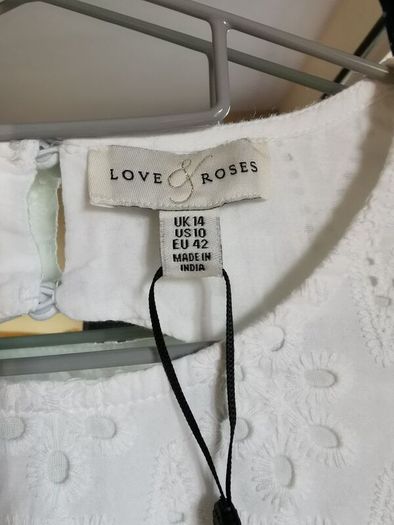 BNWT - LOVE & ROSES cotton white dress UK 14